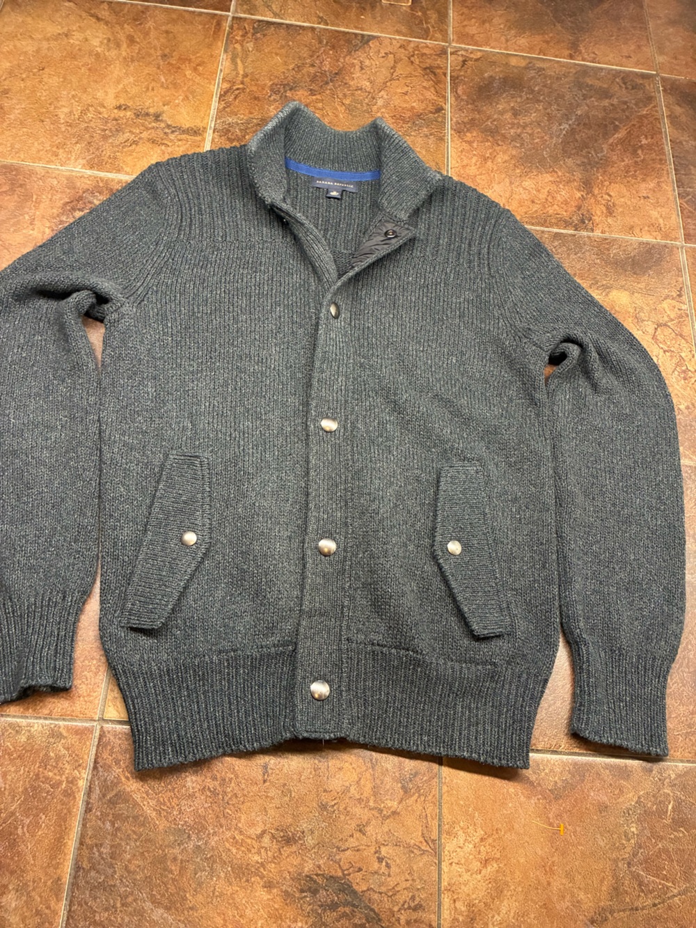 Banana Republic Men's Charcoal Gray Ribbed Zip-Up Sweater